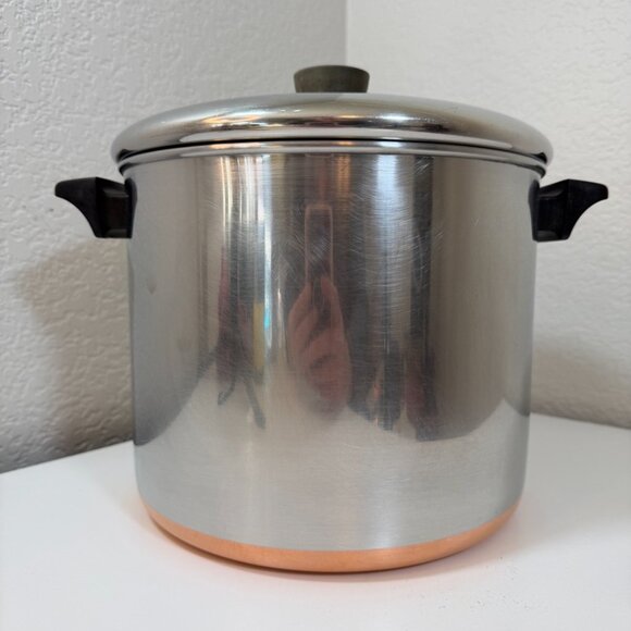 Vintage Revere Ware 8 QT Stock Pot w/ Lid Copper Clad 1801 Clinton ILL USA - Picture 6 of 16
